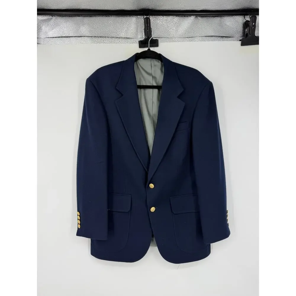Lands’ End Men’s 38R Navy Blue Wool Blazer Gold Buttons Preppy Trad Ivy League